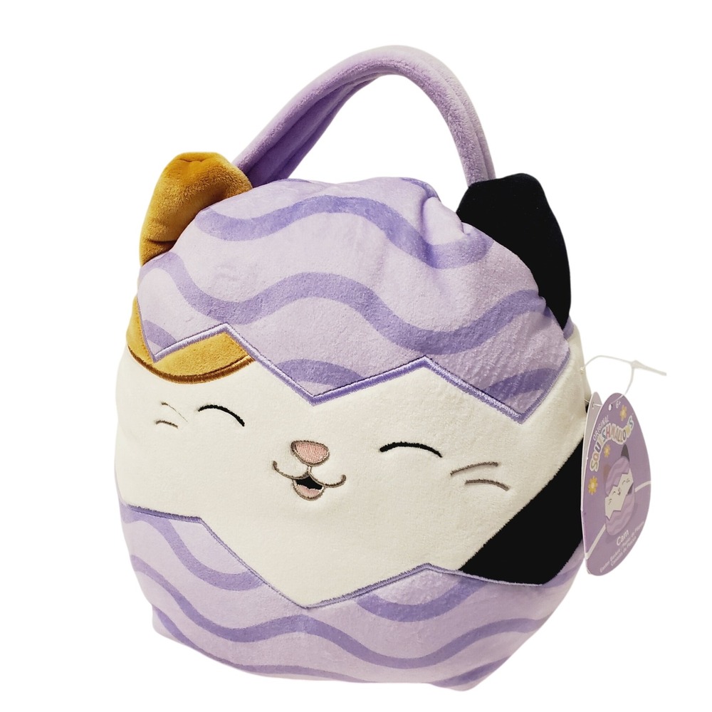 Squishmallows Cam the Cat Easter Basket Plush Purple Egg Calico Treat Bag NWT